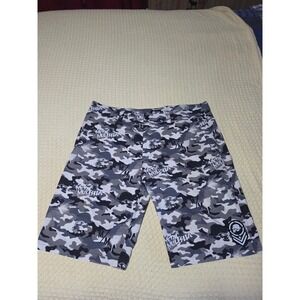 Metal Mulisha Mens Camo Board Shorts Grey White Skull Logo Size 38